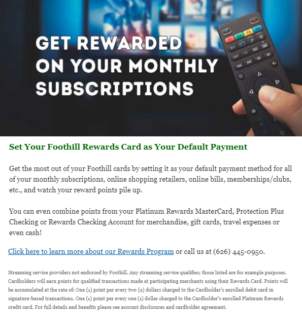 Foothill CU 2 subscription reward