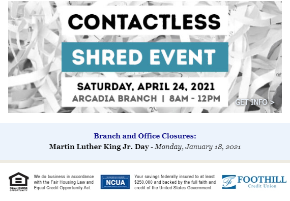 Foothill CU 7 shred event