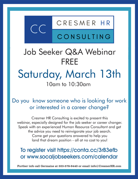 Cresmer HR Job Seeker Webinar March 13th