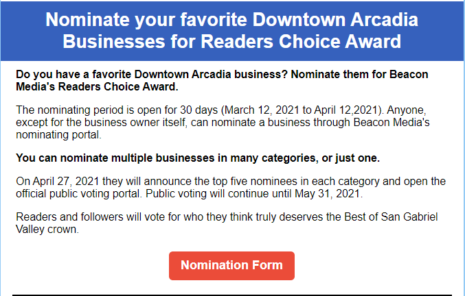 Downtown Arcadia Nominate Your Favorite Business