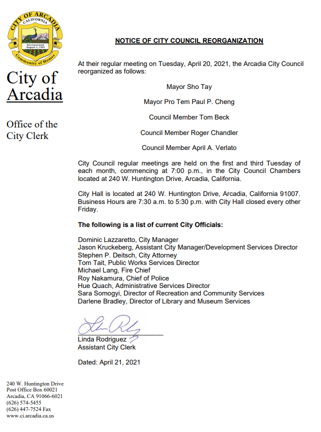 City Council Reorganizing