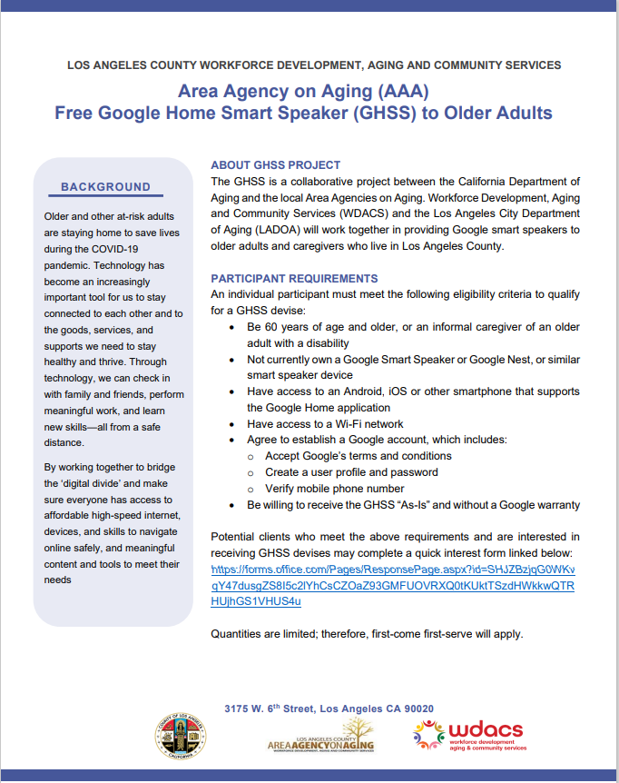 Free Google Home Smart Speaker for Older Adults