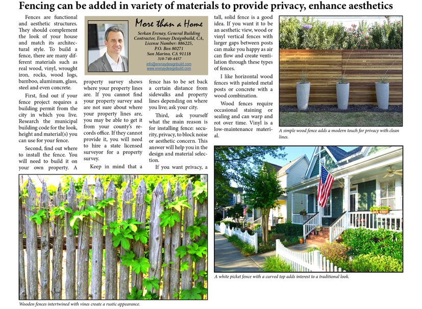 Erenay Design Build Article on Fences for Your Homes 
