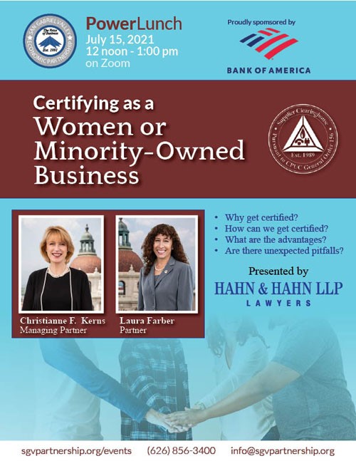 SGV Economic Partnership flyer for Women or Minority Owned Business Webinar 