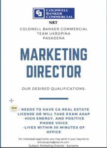 Coldwell Banker Commercial job opportunity flyer