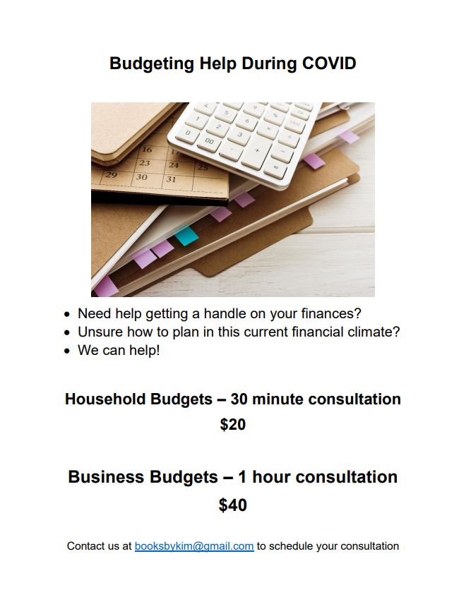 Books by Kim Budgeting Help During COVID-19 flyer 