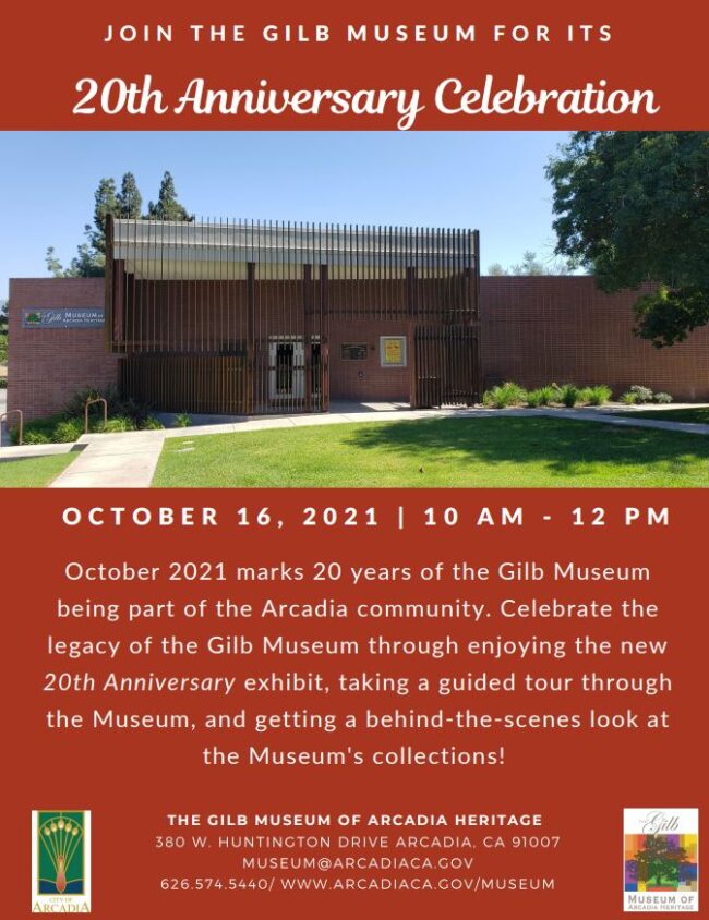 Arcadia Gilb Museum 20th Anniversary Flyer
