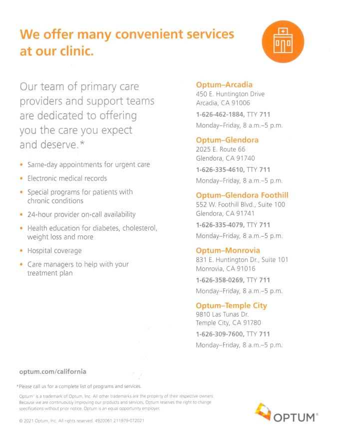 Optum providers and locations flyer of information 