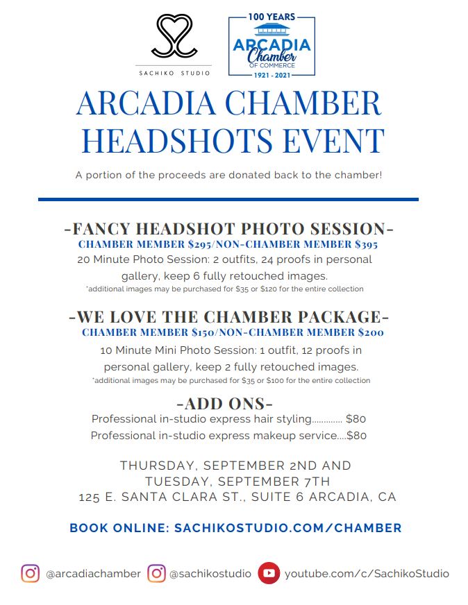 flyer for Arcadia Chamber headshot day with Sachiko Studio