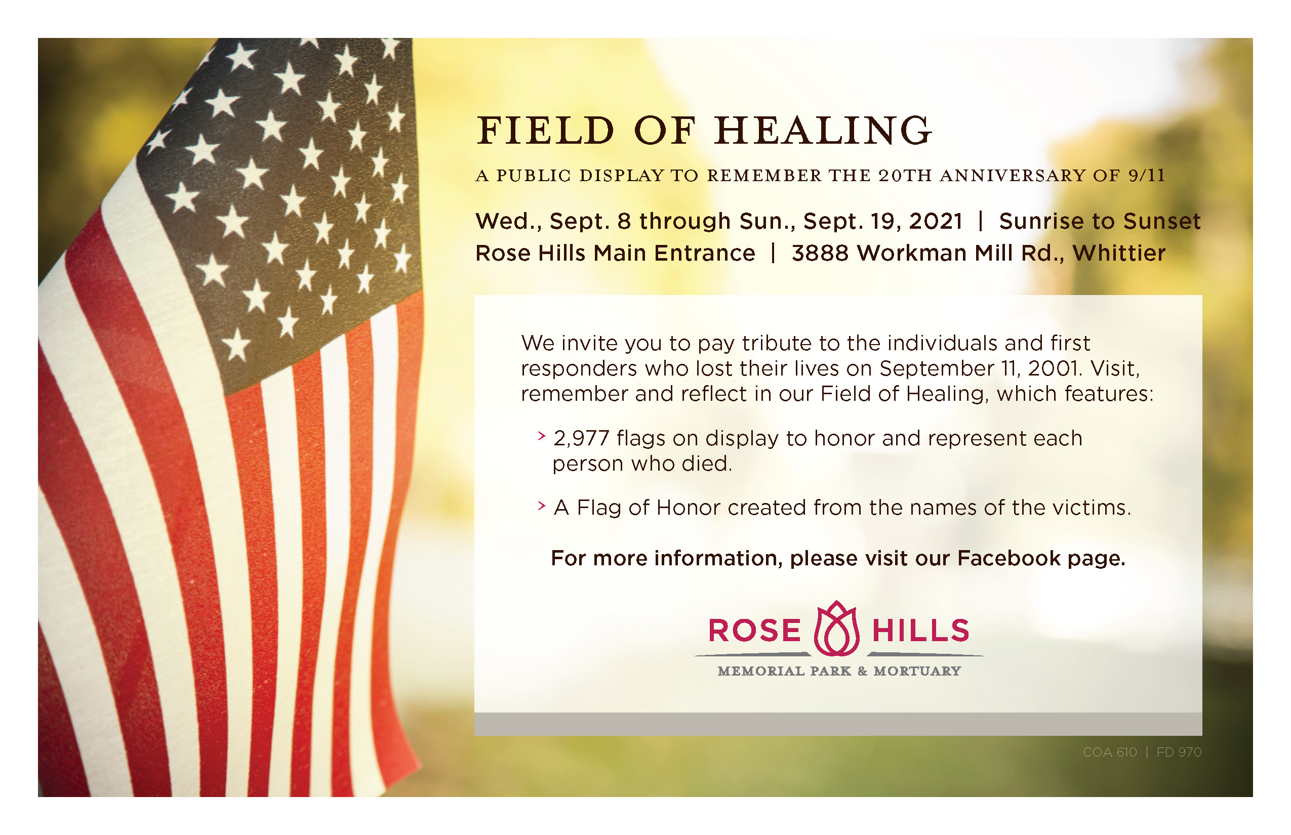 Rose Hills Field of Healing for September 11th