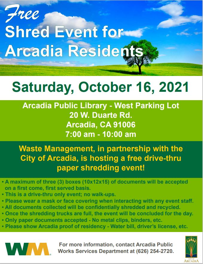 Waste Management Shred Day event for Arcadia residents