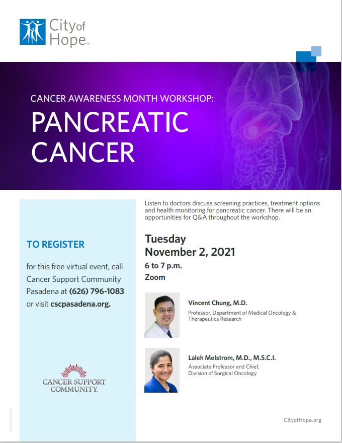 City of Hope Cancer Awareness Month Workshop on Pancreatic Cancer