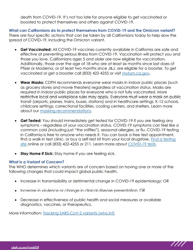 COVID-19 Omicron variant information from Methodist Hospital page 2