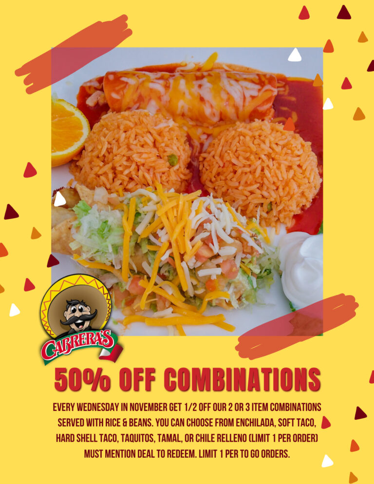 Cabrera's 50% off combinations specials for November