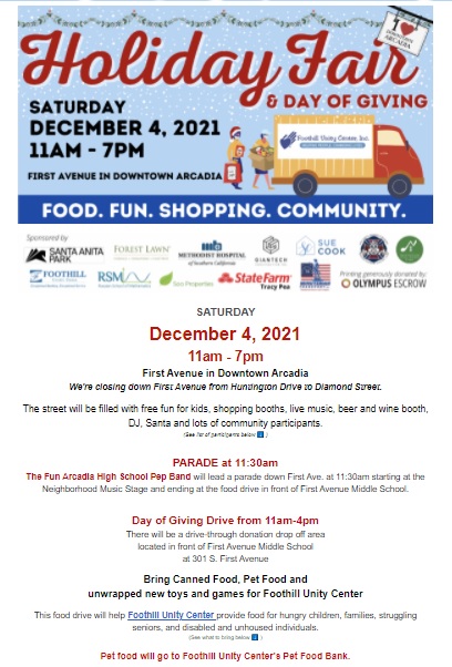 Downtown Arcadia Holiday Fair and Day of Giving 