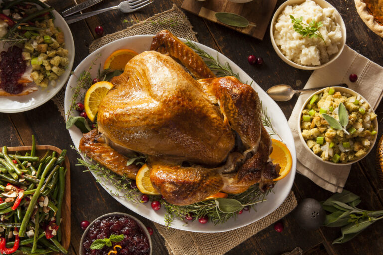 thanksgiving turkey meal with side dishes