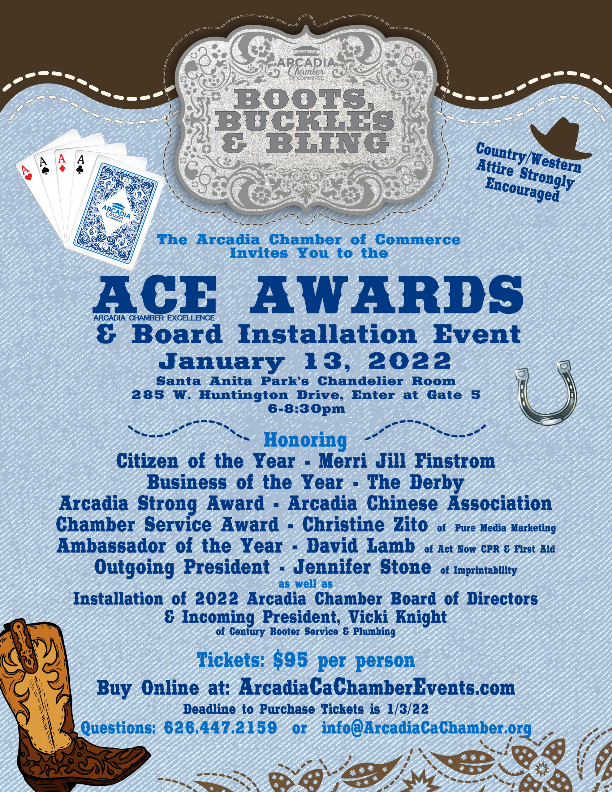 Arcadia Chamber ACE Awards and Installation Event flyer  front page 
