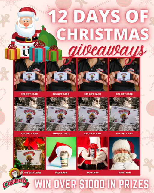 Cabrera's 12 Days of Giveaways promo