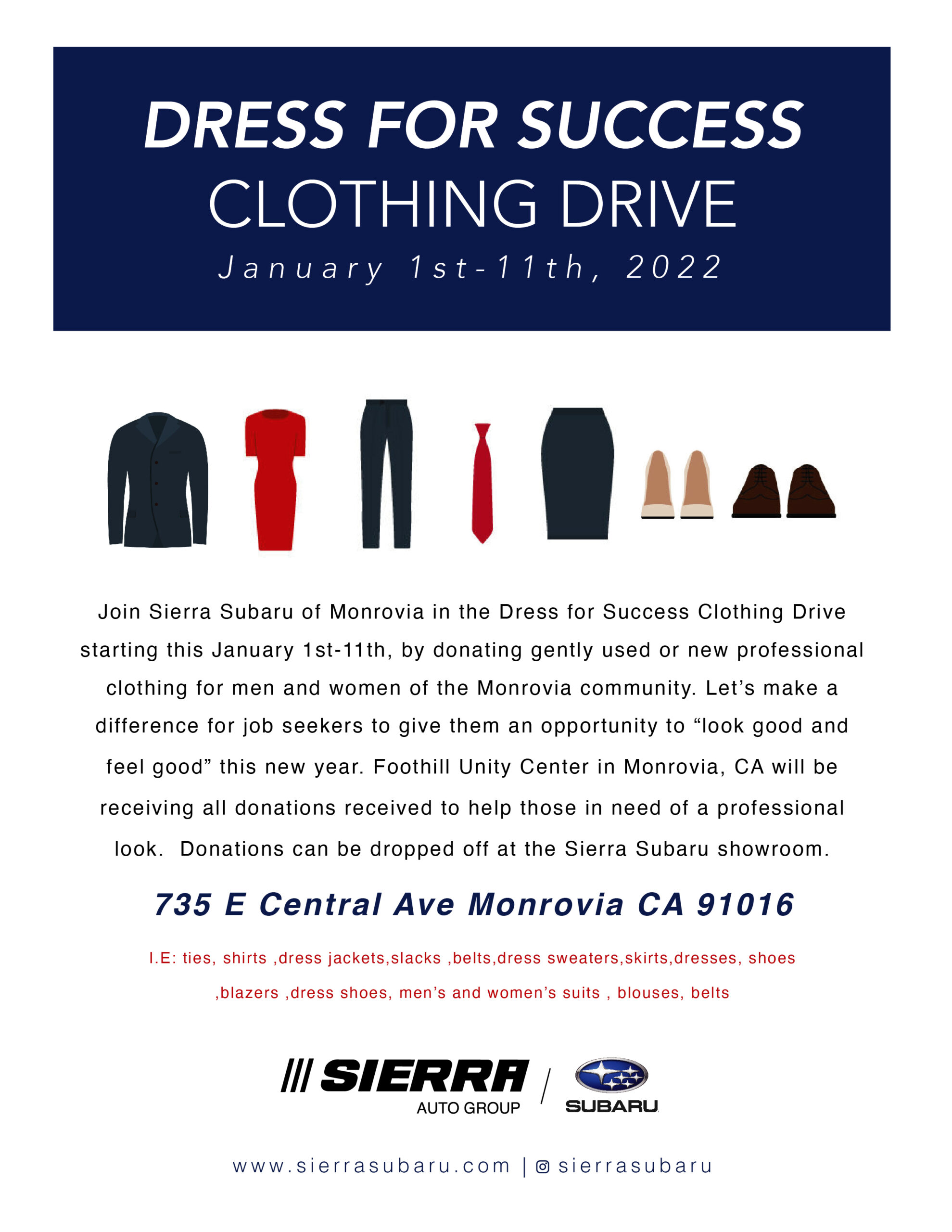 Dress for Success Clothing Drive with Sierra Subaru and Foothill Unity Center