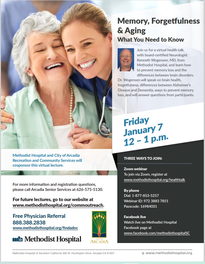 Methodist Hospital and Arcadia Senior Services present Memory, Forgetfulness and Aging webinar 