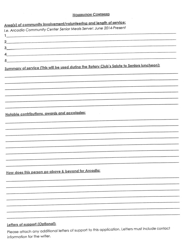 Arcadia Senior Citizen of the year nomination form to fill out