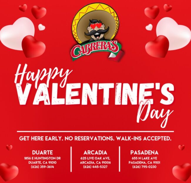 celebrate Valentine's Day at Cabrera's Mexican Cuisine