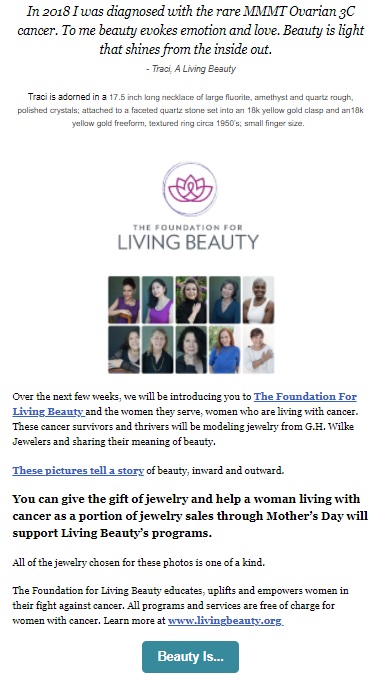 foundation for Living Beauty and GH Wilke Beauty Is campaign flyer of information pg 2