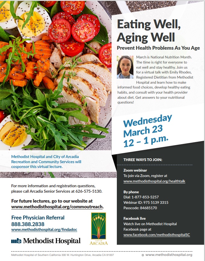 Methodist Hospital Eating Well Aging Well webinar flyer 