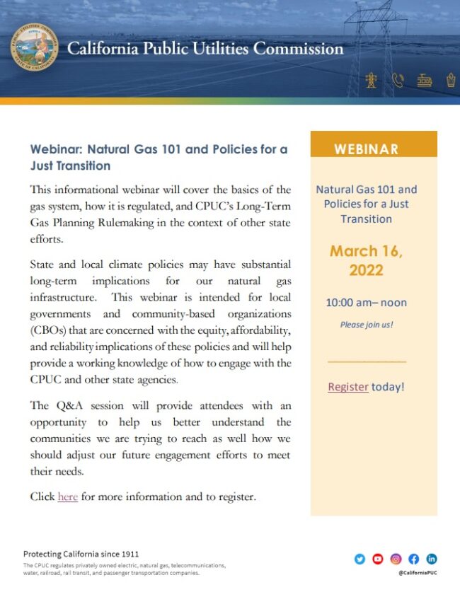 SoCalGas webinar flyer for Natural Gas 101
