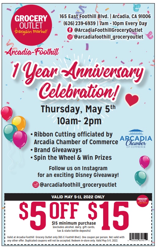 anniversary celebration flyer for Grocery Outlet on Foothill for May 5