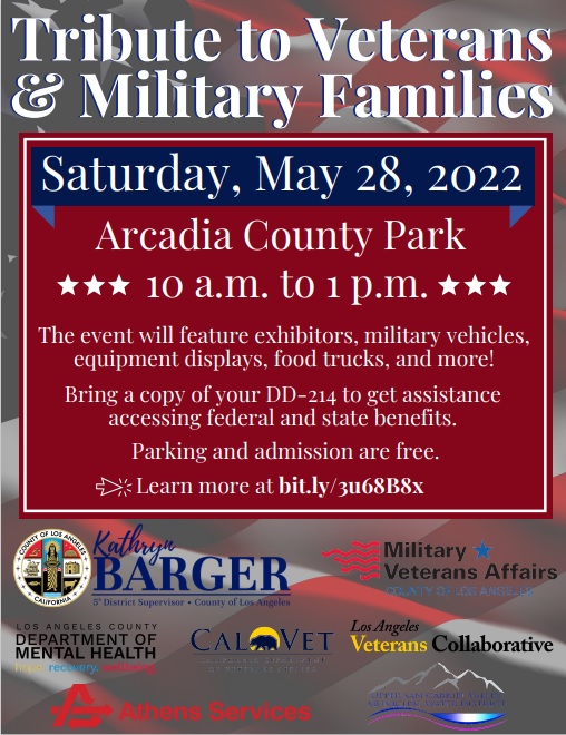 Supervisor Kathryn Barger's 2022 Tribute to Veterans event flyer of May 28