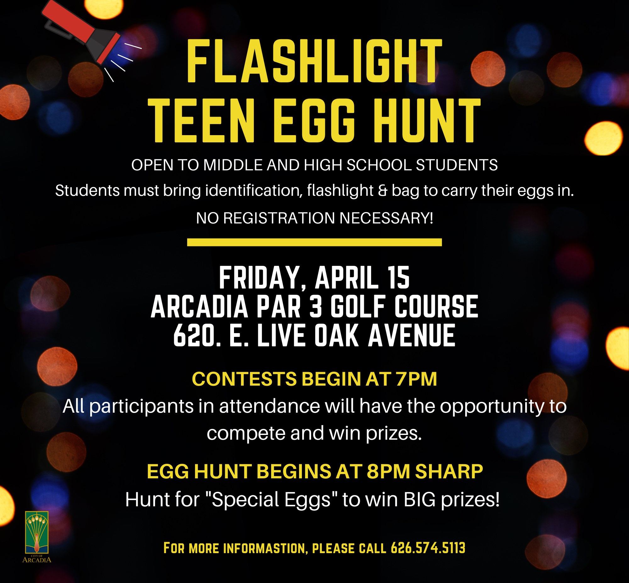 City of Arcadia Flashtlight Teen Egg Hunt flyer 