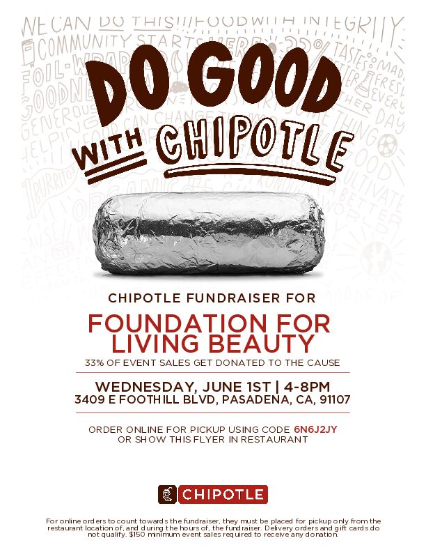 Do Good with Chipotle flyer for Foundation for Living Beauty fundraiser 