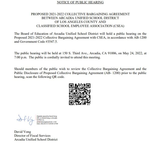 AUSD Public Hearing Notice for May 24th meeting