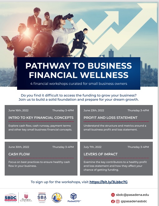 SBDC Economic Mobility flyer showing info on pathways to business financial wellness 