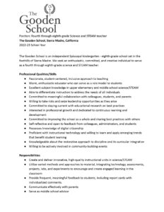 a flyer of information about the Gooden School teaching positions open