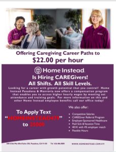 Home Instead is hiring flyer showing caregiving career path opportunities 