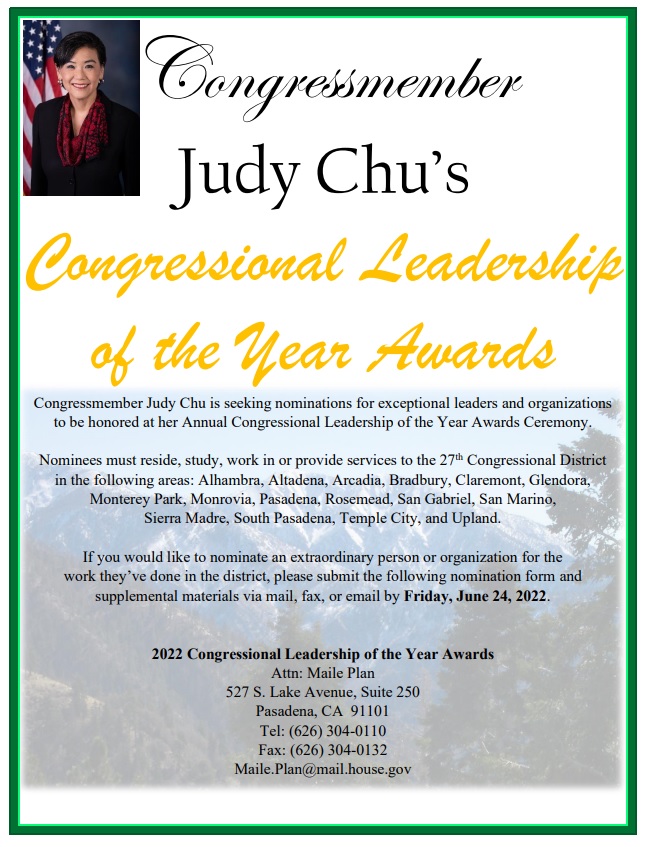 Jud Chu's Congressional Leadership of the Year Awards form