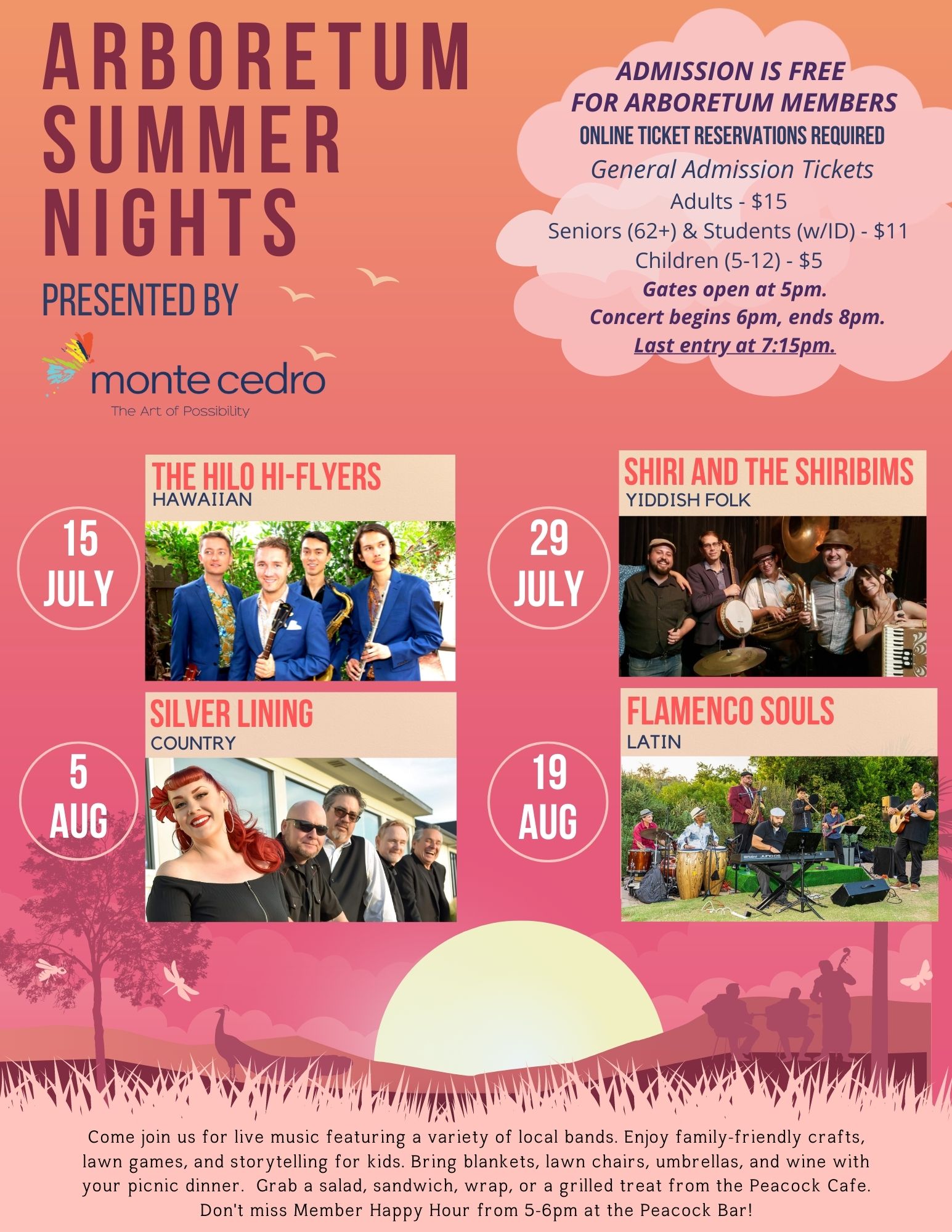 Summer Nights at the Arboretum flyer for concerts