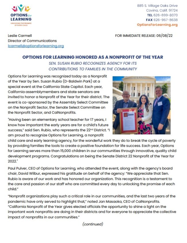 Options for Learning wins nonprofit of the year info