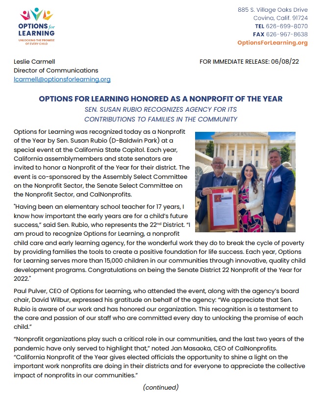 Options for Learning wins nonprofit of the year info 