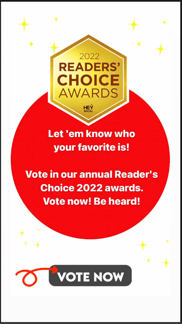 Hey Media Readers Choice time to vote flyer showing red circle with gold emblem