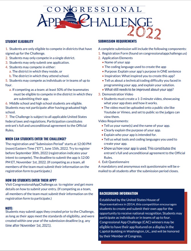 page 2 of Congressional App Challenge for 2022