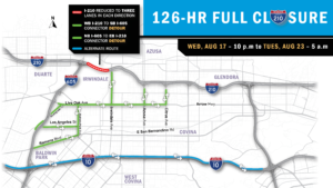 CalTrans map showing closures for 210 freeway 