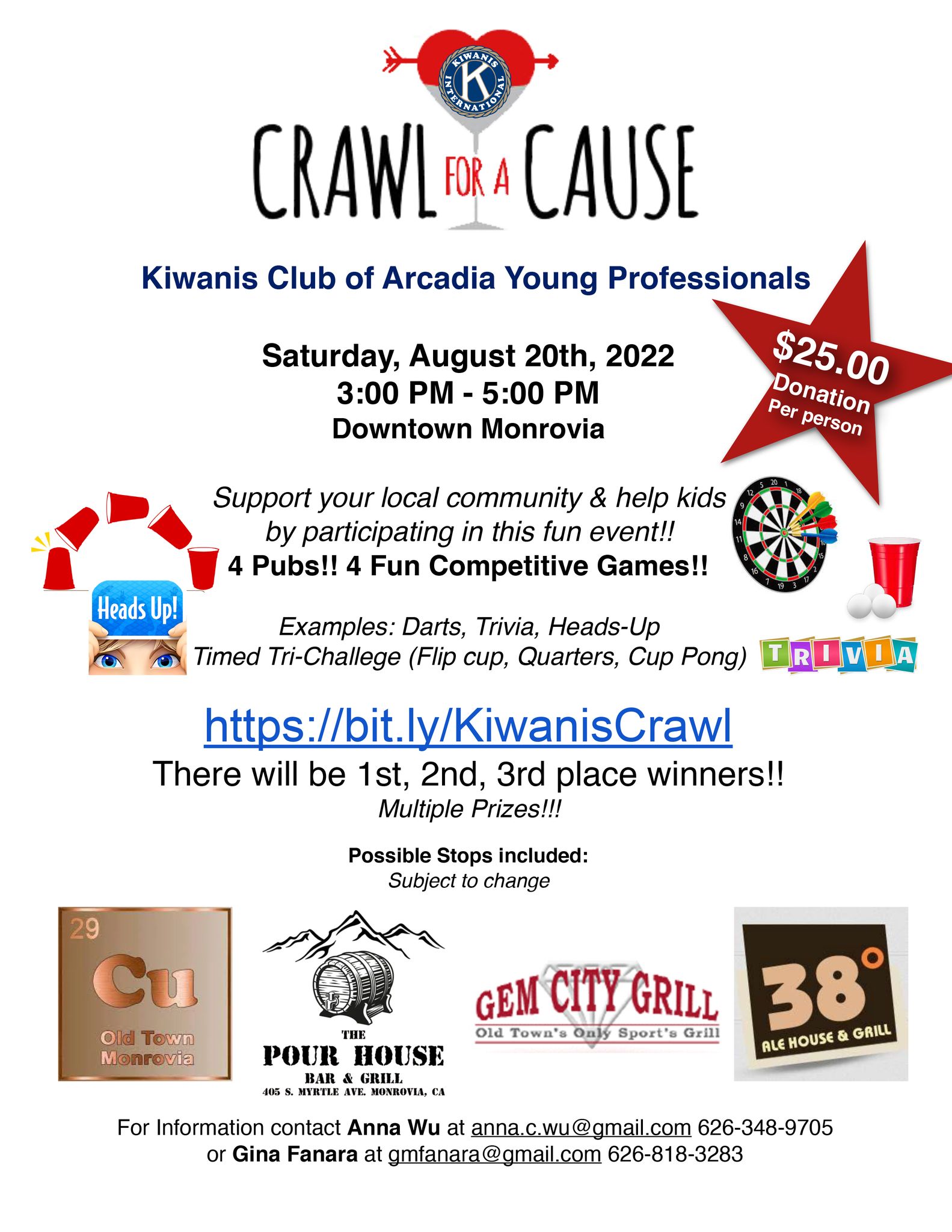 Kiwanis Crawl for a Cause event flyer with info