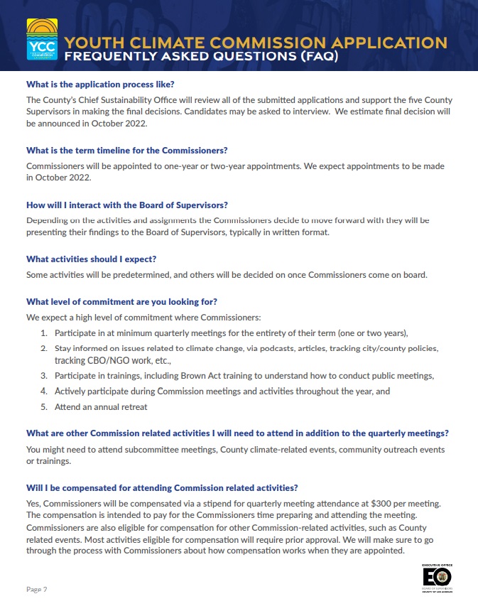 Youth Climate Commission application frequently asked questions 2