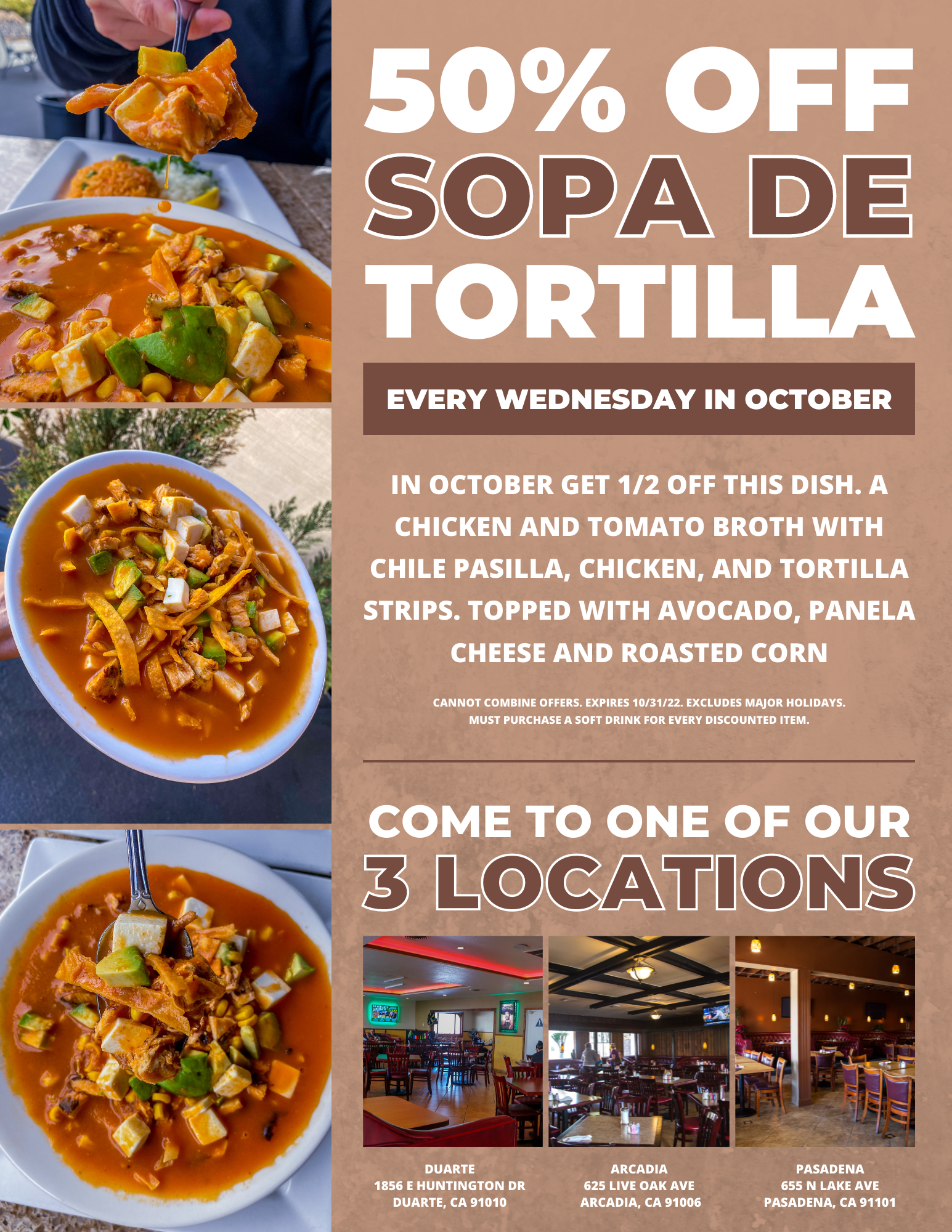 Cabrera's October special of sopa de tortilla every Wednesday