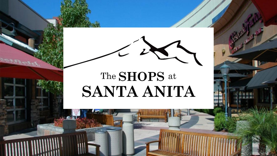 The Shops at Santa Anita Logo with Mall in the background