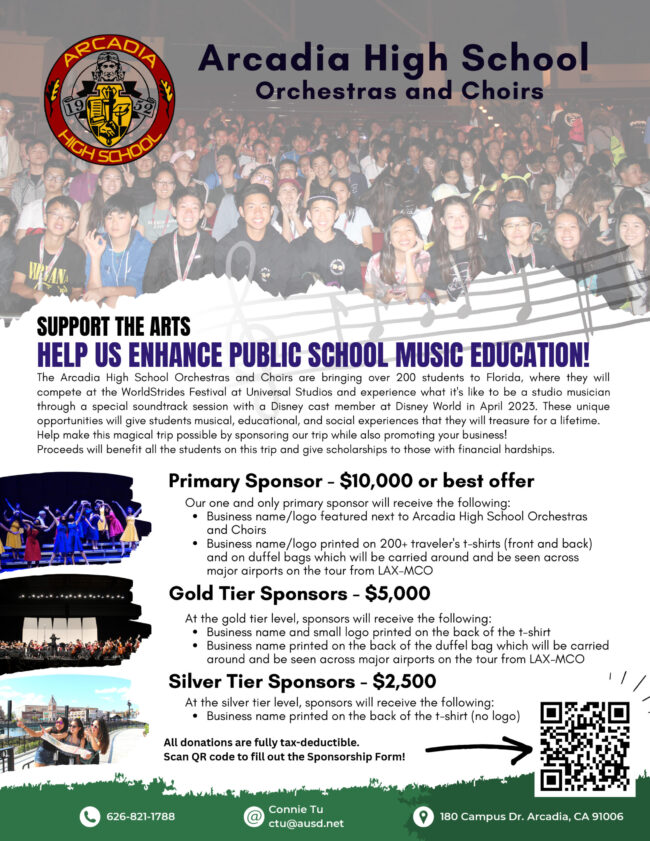 Arcadia High School Orchestra and Choir fundraiser