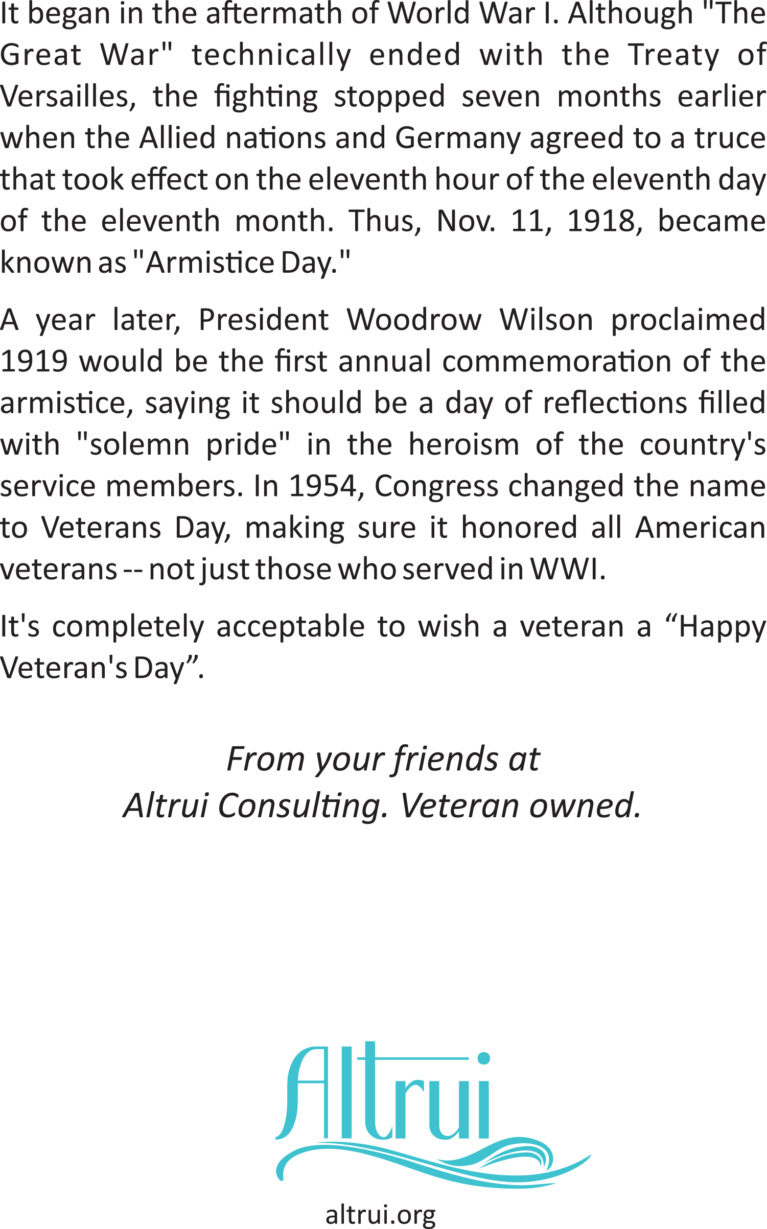 Altrui celebrates veterans day with info